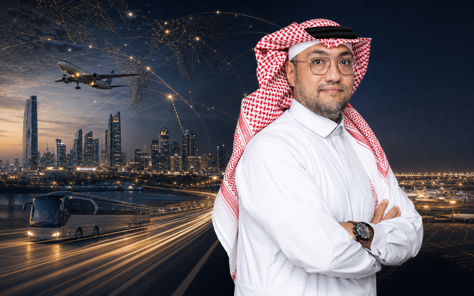 Majed Jan executive portrait with aviation and transportation visual theme